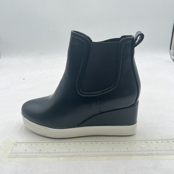 Black Chelsea Wedge Heel Boots Elastic Platform Thick Sole Slip On Ankle Booties - Picture 1 of 7